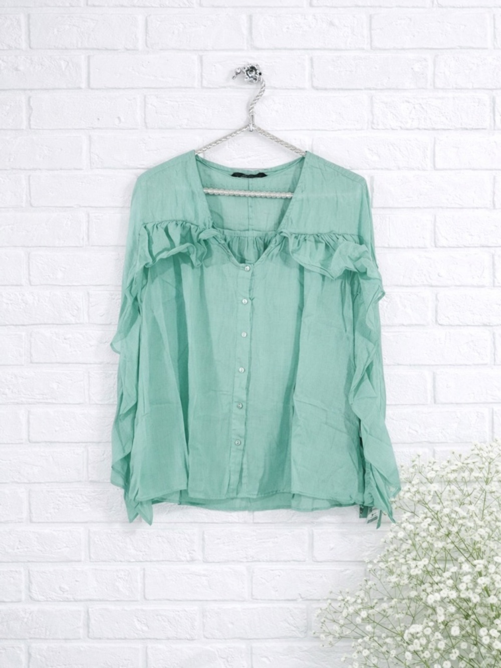 Zara Basic NWT Ruffles and Bows Mint Green…